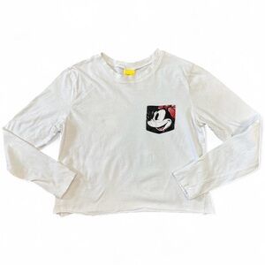 Disney Juniors White Minnie Mouse Graphic Long Sleeve Crop Top Size Small